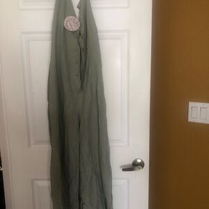 Gypsies & Moondust Sage Green Button-Front Jumpsuit